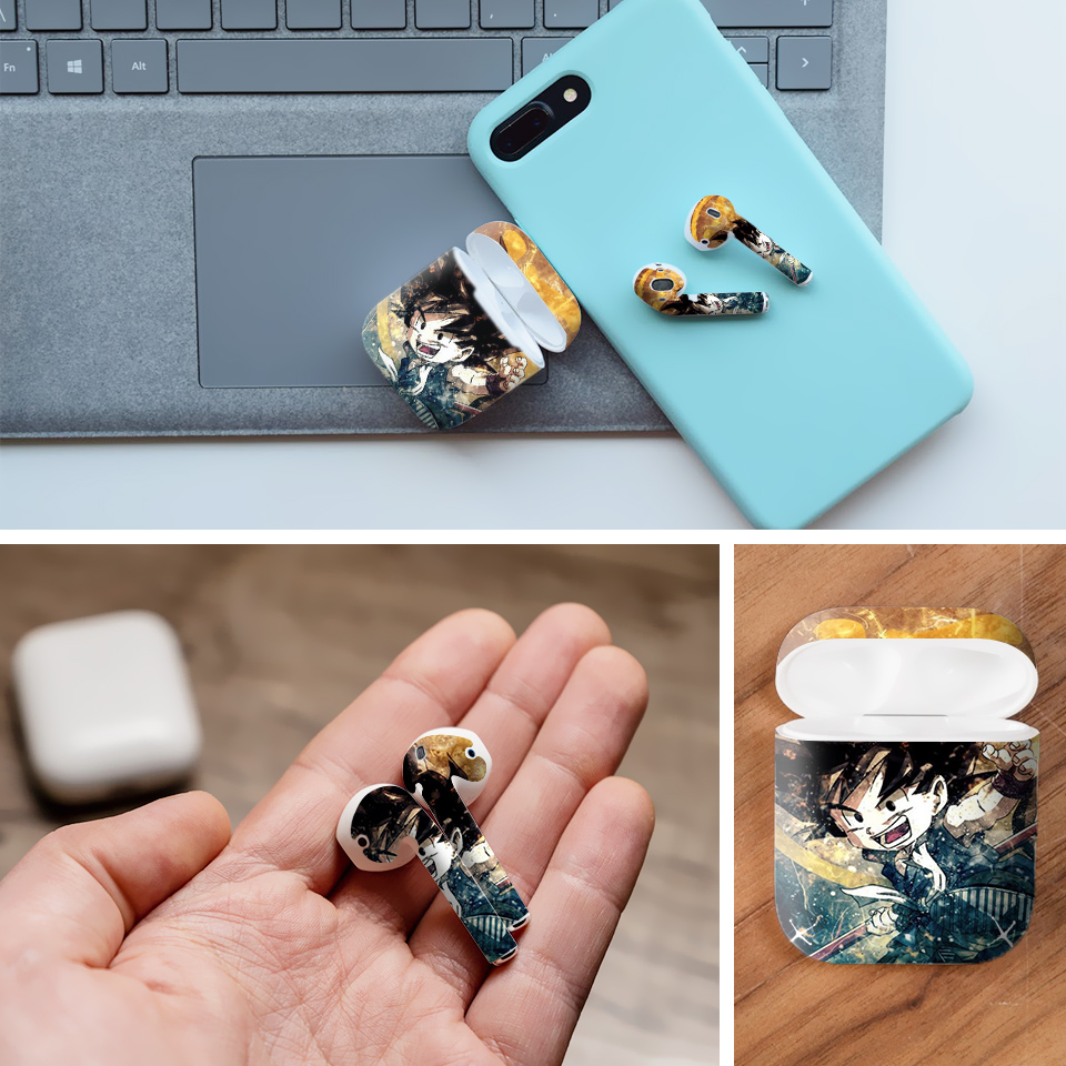 Miếng dán skin chống bẩn cho tai nghe AirPods in hình Songoku Dragon Ball - 7vnr005 (bản không dây 1 và 2)