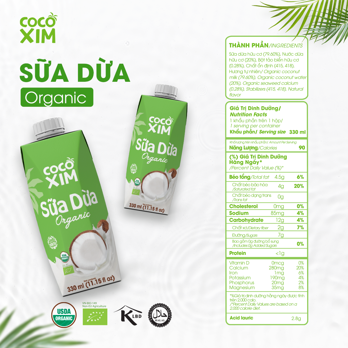 Sữa Dừa Cocoxim Organic 330ml/ 1 Hộp