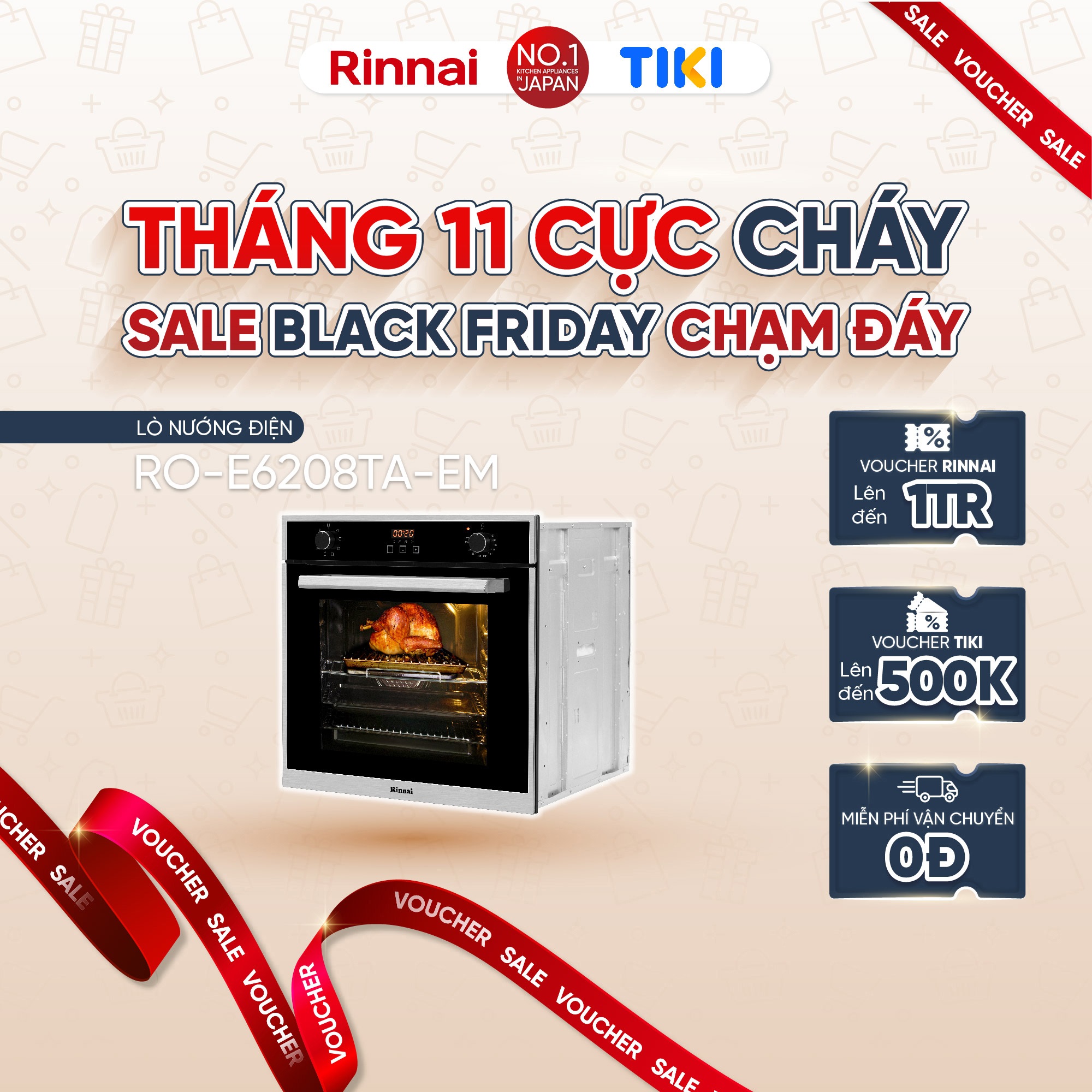 Lò nướng điện âm tủ Rinnai RO-E6208TA-EM dung tích 70L 2875W - Hàng chính hãng.