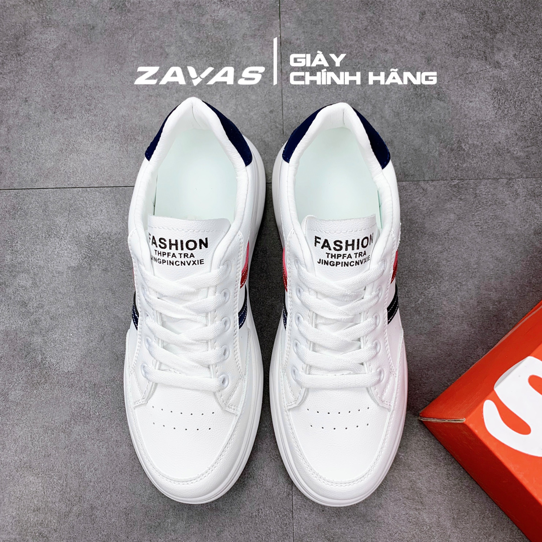 Giày thể thao nữ ZAVAS đế cao 3cm màu trắng bằng da không bong tróc mang êm chân S411 - Giày Sneaker Nữ Chính Hãng