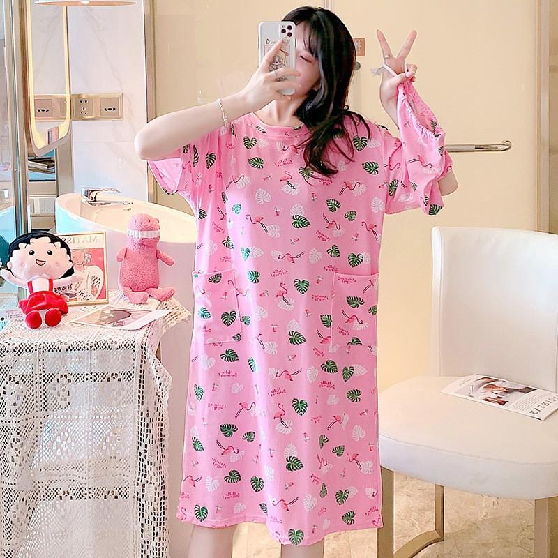Bộ Đồ Ngủ Ngắn Tay Dáng Rộng In Họa Tiết Hoạt Hình Xinh Xắn Cho Nữ