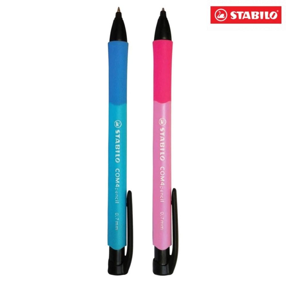 Bộ 2 cây bút chì bấm STABILO COM4pencil 0.7mm (xanh/hồng) + tuýp ruột PC3208R24-2B + tẩy ExamGrade ER196E (MP6637-C2R+)