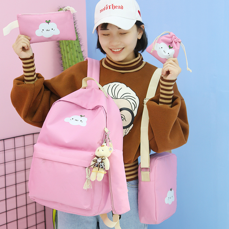 Set 5 món balo du lịch tiện ích họa tiết đám mây xinh
