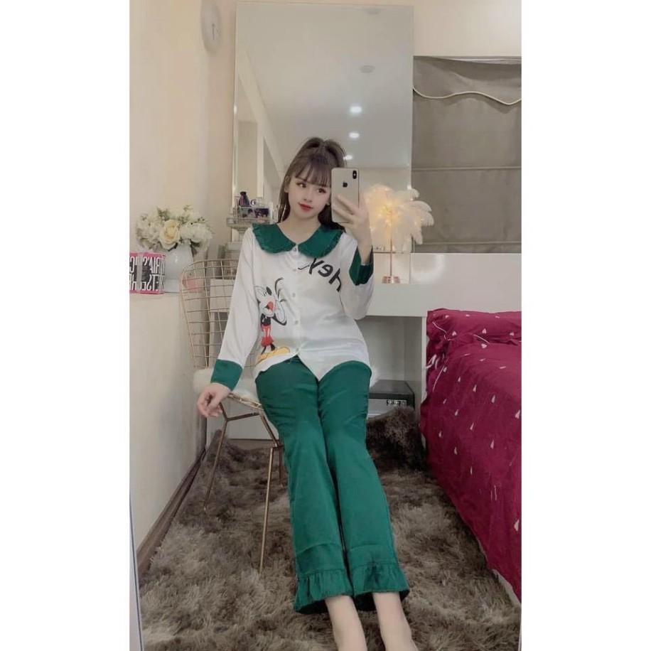 Freeship Đồ Bộ Pijama - Bộ Lụa Tay Dài Tiểu Thư Cổ Nơ