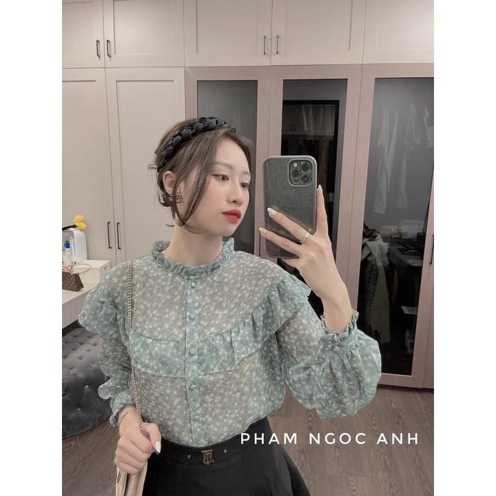 ÁO SƠ MI HOA XANH BÈO VAI KHUY BỌC - DRA0031