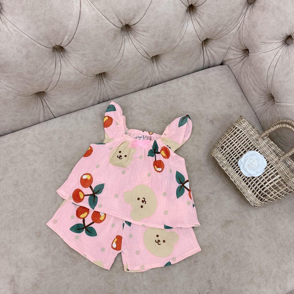 Đồ bộ bé gái 8 đến 16 kg vải xô Muslin QATE751 - bộ 2 dây bé gái xinh xắn