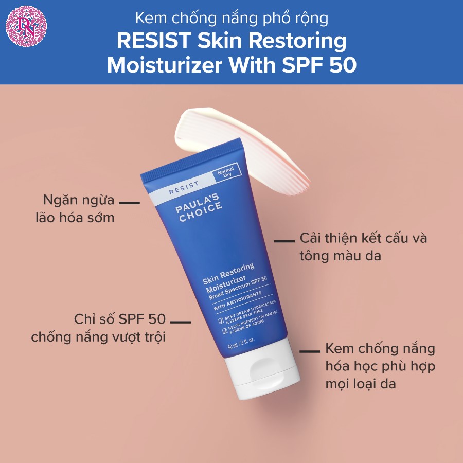 Kem Chống Nắng Chống Lão Hóa Paula’s Choice Resist Skin Restoring Moisturizer With SPF 50 Tuýp 60ml