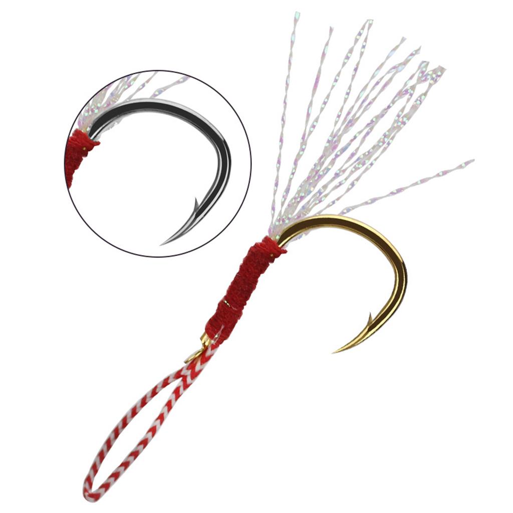 10pcs Fishing Assist Jig Hook Live Baits Hooks with Braid Lines Gold 12