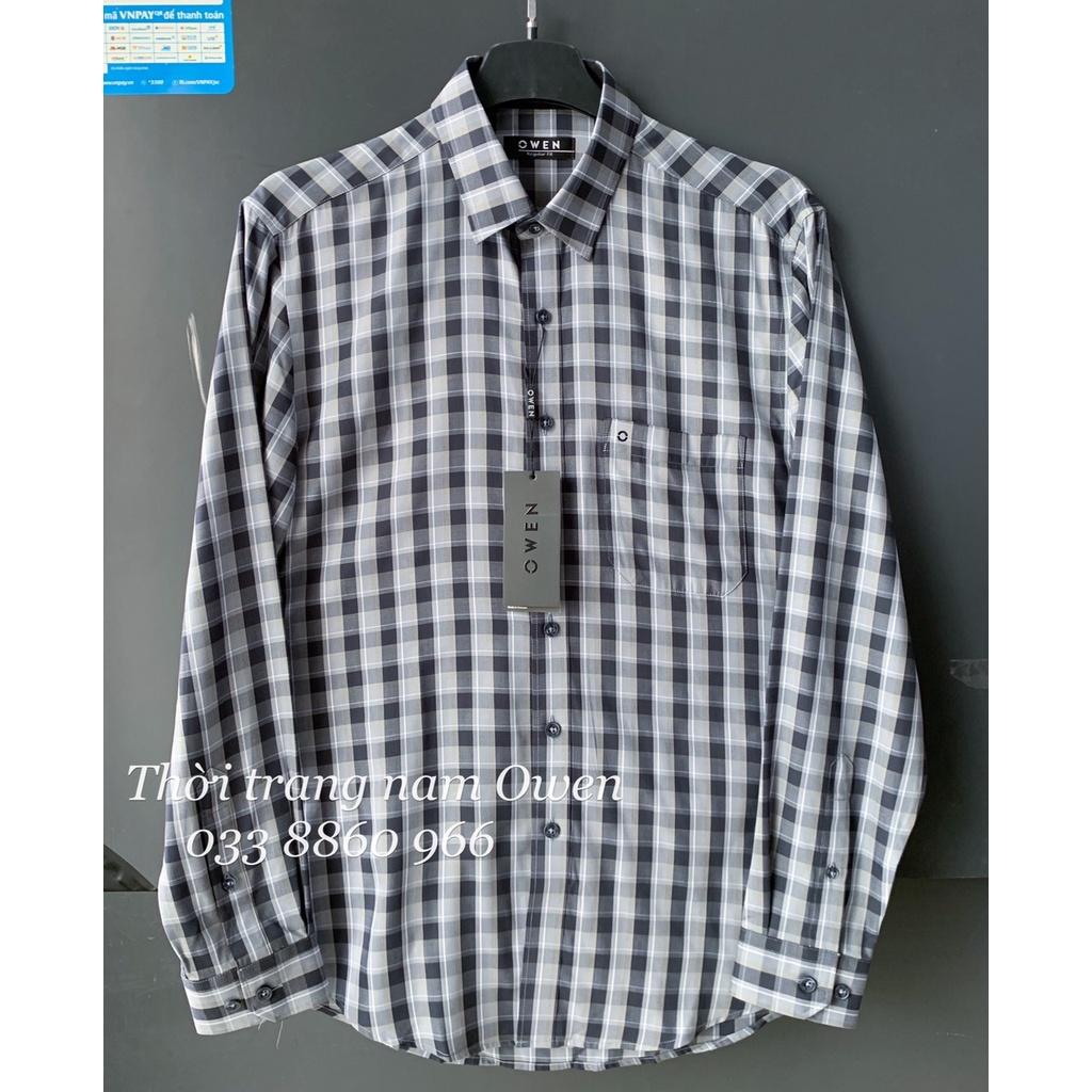 OWEN - Áo sơ mi dài tay Owen Regular fit chất sợi tre kẻ ca rô đen xám 23217