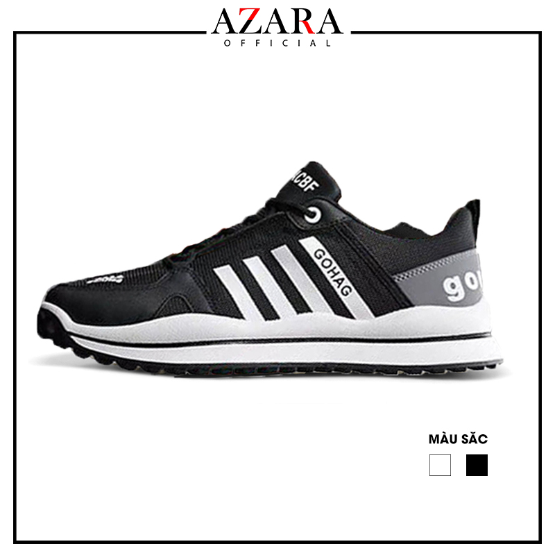 Giày Thể Thao Nam AZARA - Sneaker Màu Đen - Trắng, Giày Thể Thao Đế Cao Su Trống Trơn Trượt Êm Chân - G5451