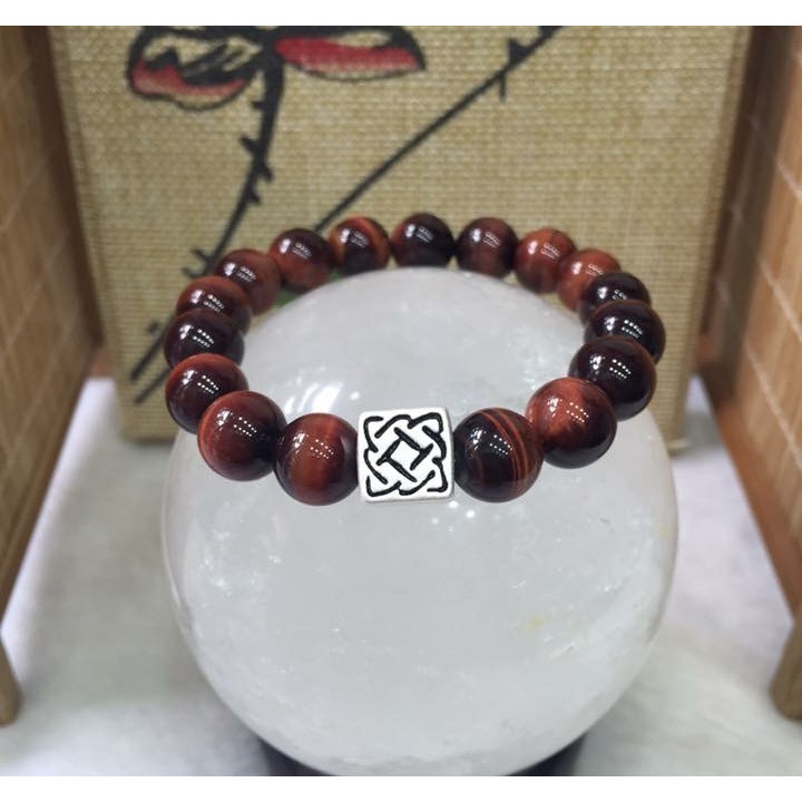 Vòng tay phong thủy đá Mắt Hổ Xanh Đen 10 ly Charm Tỳ Hưu Bạc