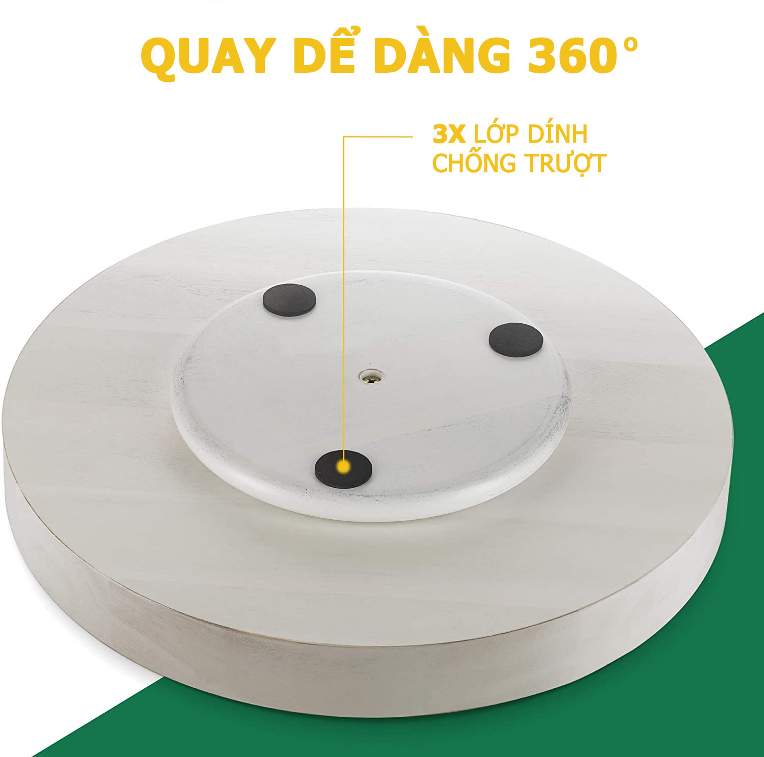 Khay gỗ xoay 360 độ đường kính 33cm, decor trang trí thức ăn, đựng đồ dùng nhà bếp - Màu nâu gỗ và trắng