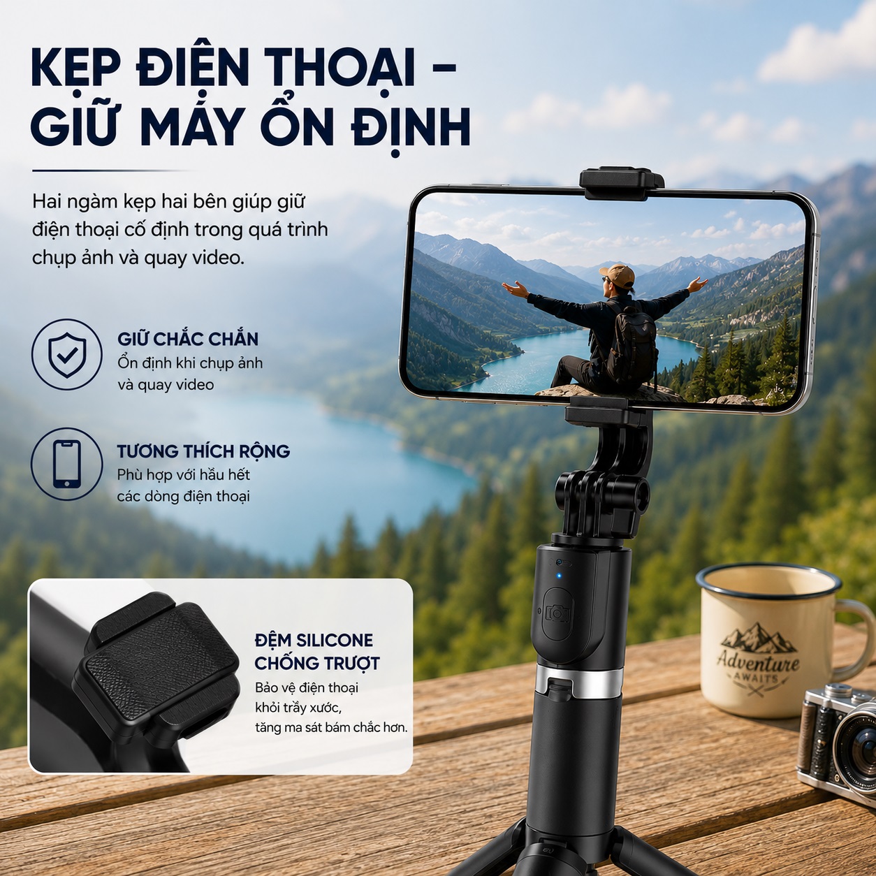Gậy chụp hình selfie kiêm tripod xoay 360 độ AI thông minh WIWU Wi-SEO18 cho iPhone, samsung - Tripod 3 Chân, Remote Tháo Rời, Kéo Dài 91cm, Gập Gọn 15.5cm, Xoay 360°, Cho Điện Thoại 4.7-6.9 Inch - Hàng nhập khẩu