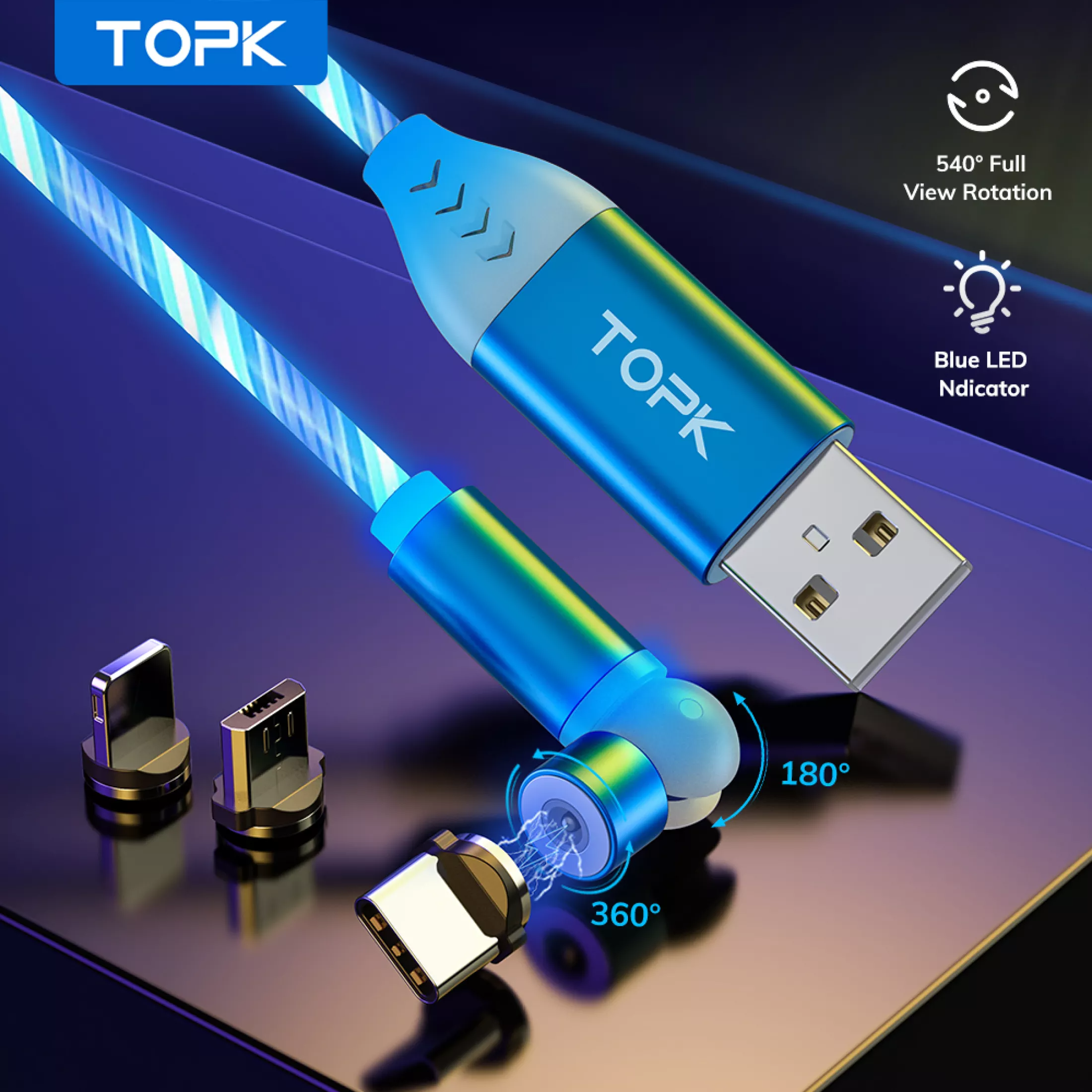 [HÀNG CHÍNH HÃNG] Cáp Nam Châm TOPK AM22 USB - Type-C Nhiều Màu Sắc Dành Cho  Samsung (Note 8, Note 9, Galaxy A70,…),Huawei, Nokia,.. - Phân phối bởi TOPK VIỆT NAM