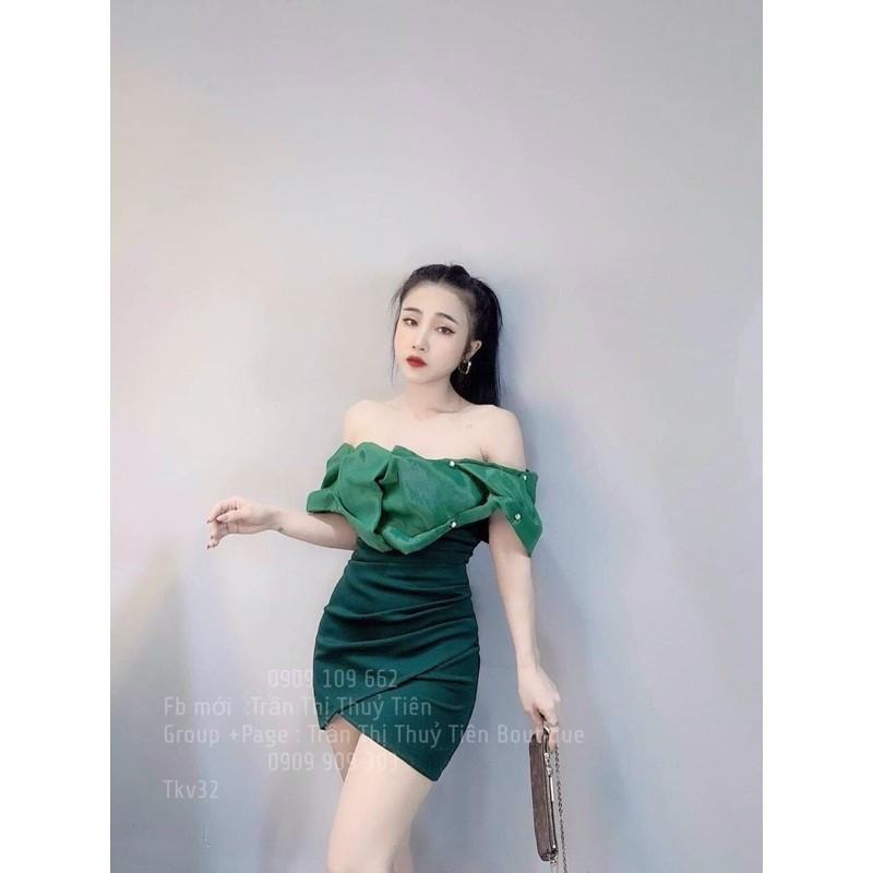 Đầm body trễ vai phối voan kiếng có mút ngực sexy sang chảnh kèm hình thật