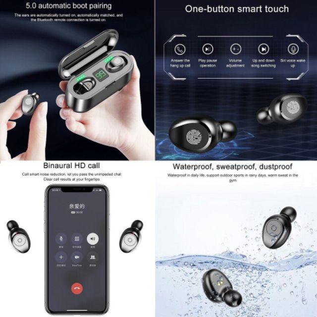 Tai nghe Bluetooth 5.0 AMOI F9 nút cảm ứng không dây chống nước Pin 280h kèm sạc dự phòng.Hàng Chính Hãng