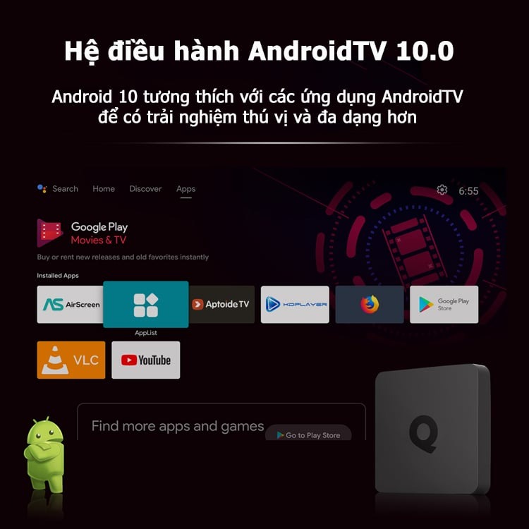 Smart box android tv Q mới có điều khiển giọng nói tiếng việt hỗ trợ bluetooth Wifi băng tần kép cài sẵn chương trình tivi và xem phim HD miễn phí vĩnh viễn - Hàng nhập khẩu