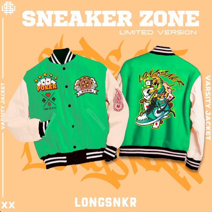 _ Áo khoác Varsity Green họa tiết Longsnkr chất nỉ giữ nhiệt và thoáng - Bomber /Vars