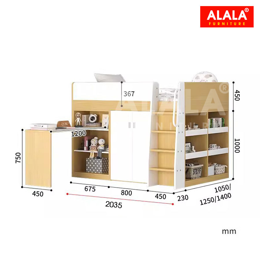 Giường tầng thấp ALALA164 đa năng/ Miễn phí vận chuyển và lắp đặt/ Đổi trả 30 ngày/ Sản phẩm được bảo hành 5 năm từ thương hiệu ALALA/ Chịu lực 700kg