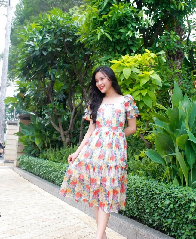 Đầm voan xòe tay ngắn maxi đi biển - đi dạo - đi chơi