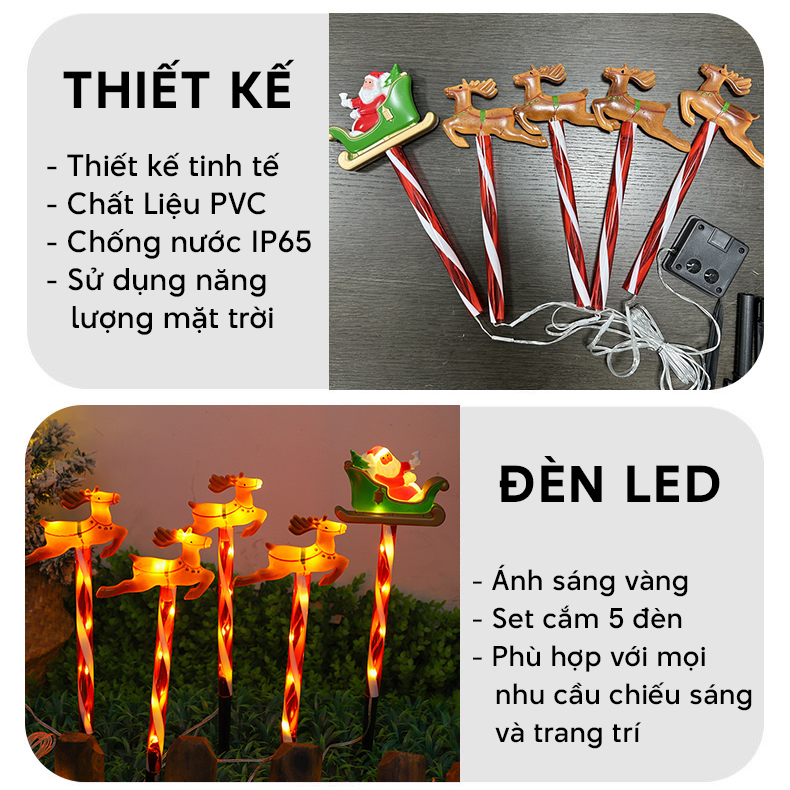 Đèn trang trí năng lượng mặt trời tuần lộc, ông già noel, tiết kiệm điện, bóng siêu sáng, chống thấm nước - DA3198