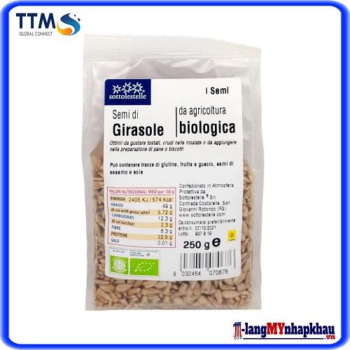 Hạt hướng dương hữu cơ đã bóc vỏ Sottolestelle 250g