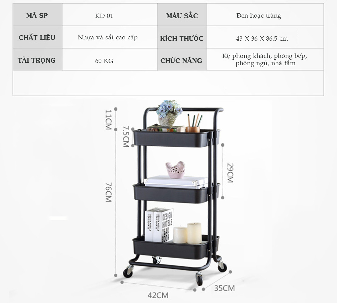 KỆ CHỨA ĐỒ ĐA NĂNG 3 TẦNG KAMA KD-01