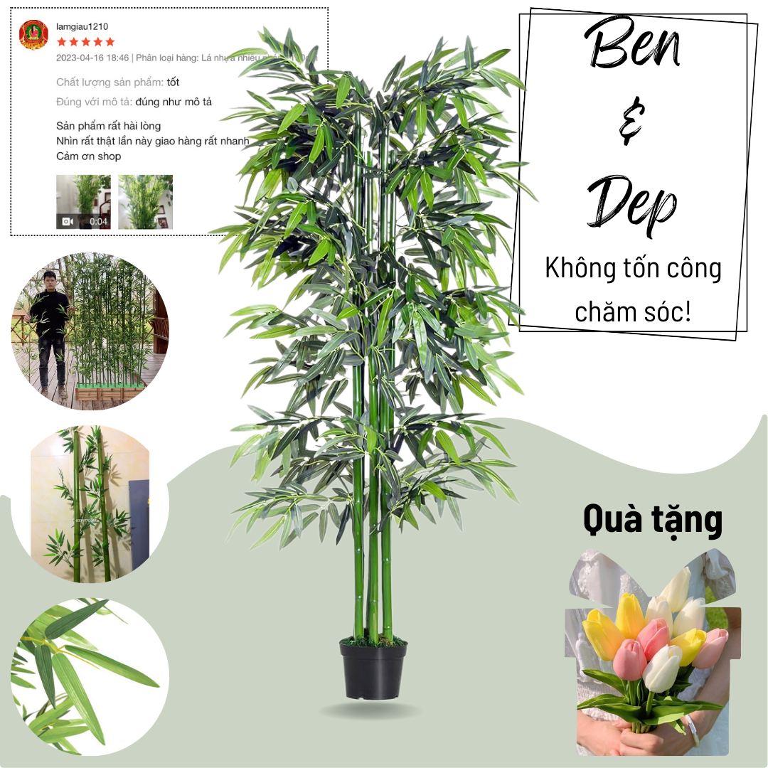 Cây tre giả - Đường kính 3 cm - Loại nhiều lá đẹp - Cây giả, hoa lụa trang trí nhà cửa