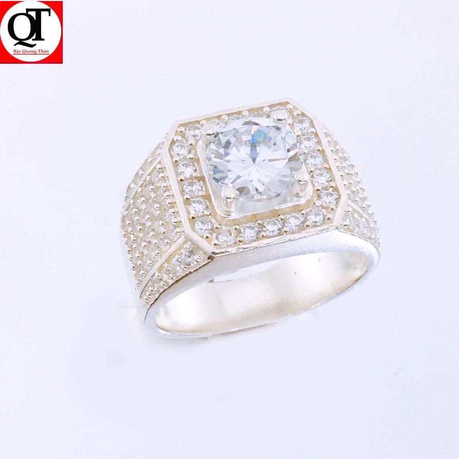Nhẫn nam bạc phong cách thời trang gắn kim cương nhân tạo chất liệu bạc thật không gỉ trang sức Bạc Quang Thản - QTNA10-