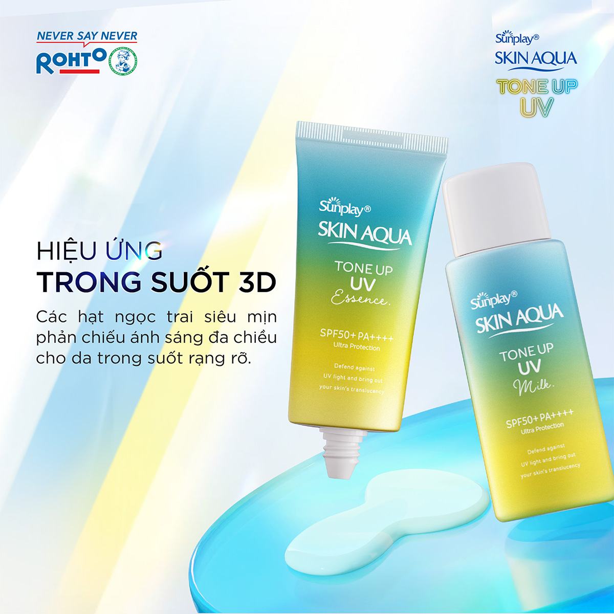 Kem chống nắng nâng tông Skin Aqua Tone up Mint Green cho da trắng có khuyết điểm đỏ, dạng tinh chất Sunplay Skin Aqua Tone Up UV Essence Mint Green SPF 50+ PA++++ 50g