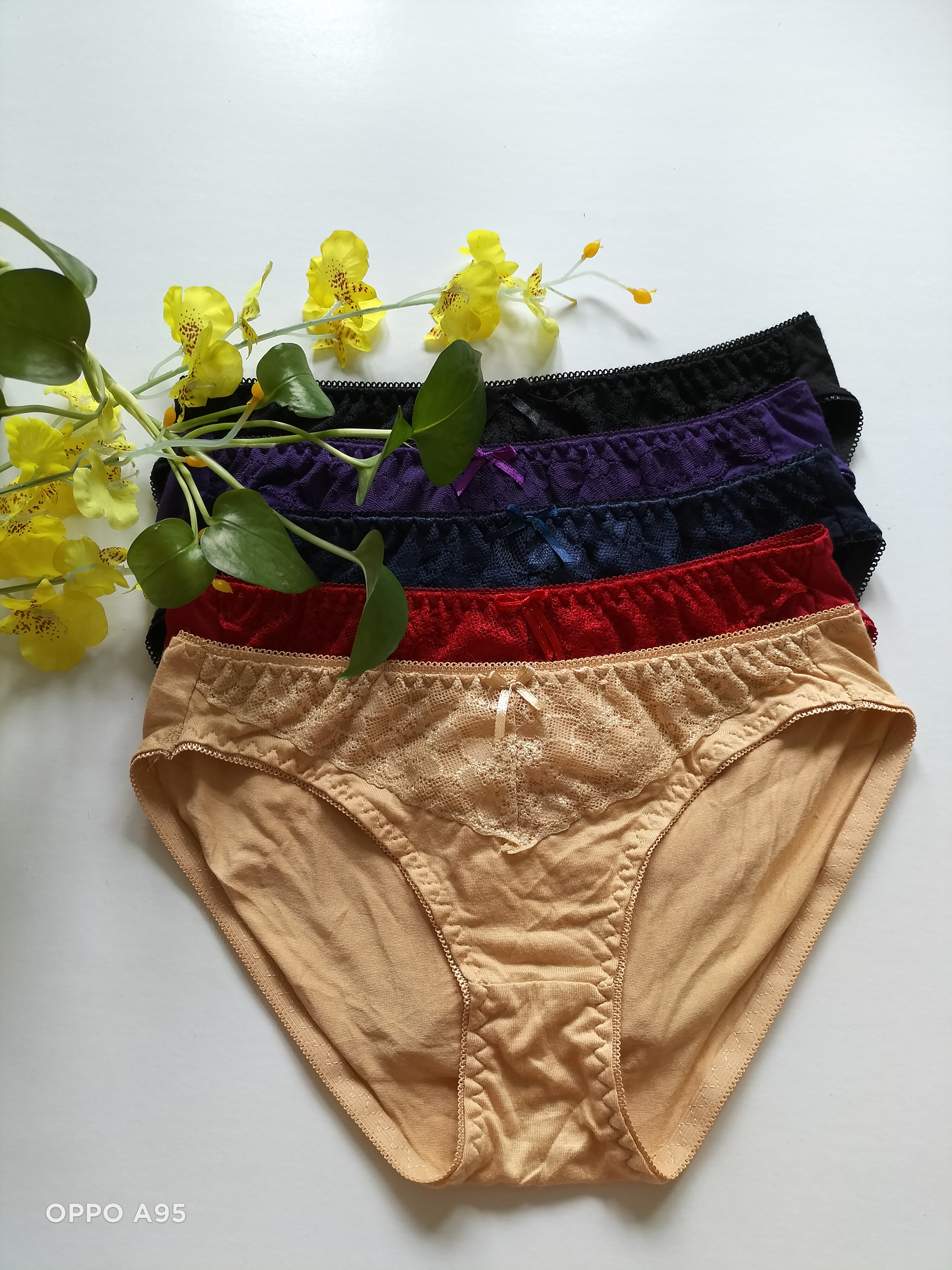 Quần lót nữ, combo 10 quần cotton phối ren không viền mông