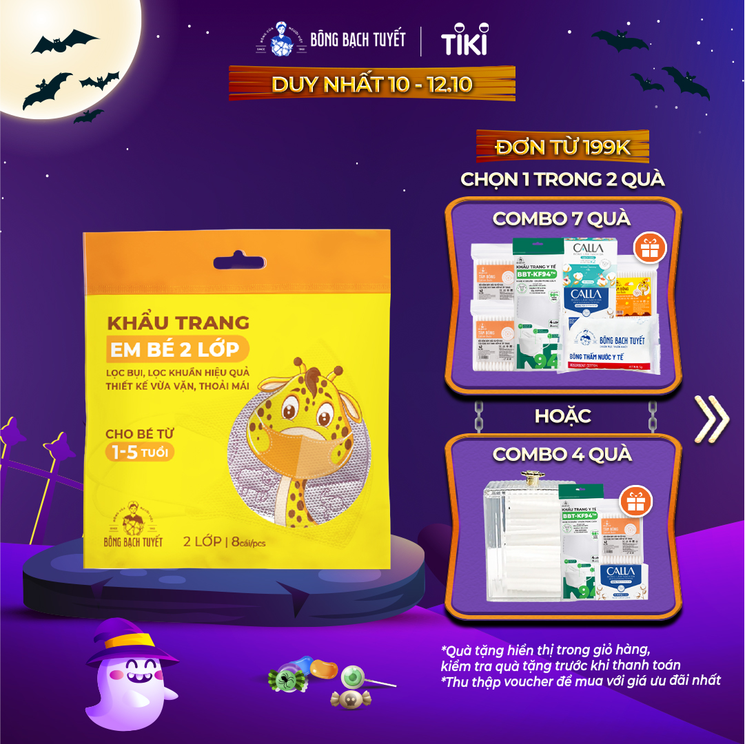 Khẩu trang Bông Bạch Tuyết Trẻ Em bé 2 lớp 1 - 5 tuổi