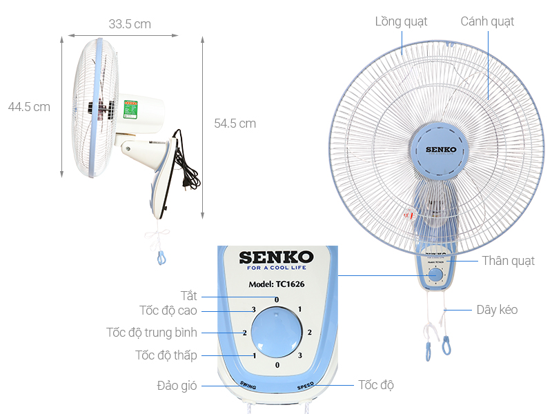 Quạt treo 2 dây Senko TC1626
