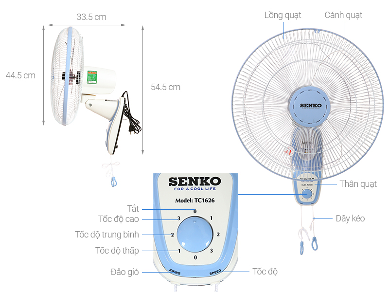 Quạt treo 2 dây Senko ( Hàng Chính Hãng ) TC1626