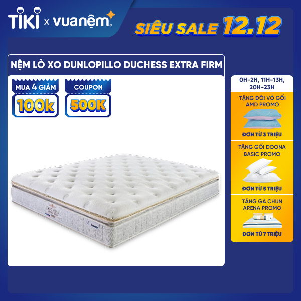 Nệm lò xo túi cao cấp Dunlopillo Duchess Extra Firm nâng đỡ từng chuyển động, hỗ trợ tuần hoàn máu tốt, kháng khuẩn cao