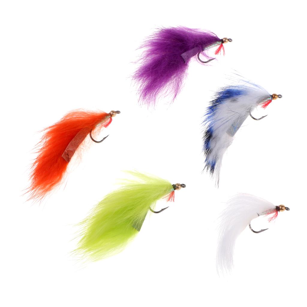 5pcs Bead Head Zonker Trout Flies Sinking Fly Fishing Streamers Flies