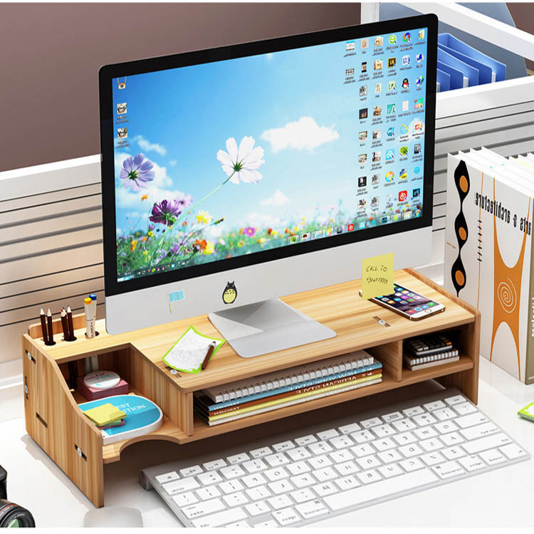 Kệ màn hình máy tính kệ laptop để bàn KMT2910 giúp giảm mỏi vai gáy cho dân văn phòng kệ sách kệ hồ sơ kèm cắm viết bằng gỗ 2 màu nâu sáng tùy chọn - Tặng kèm 1 móc khóa khung hình thời trang