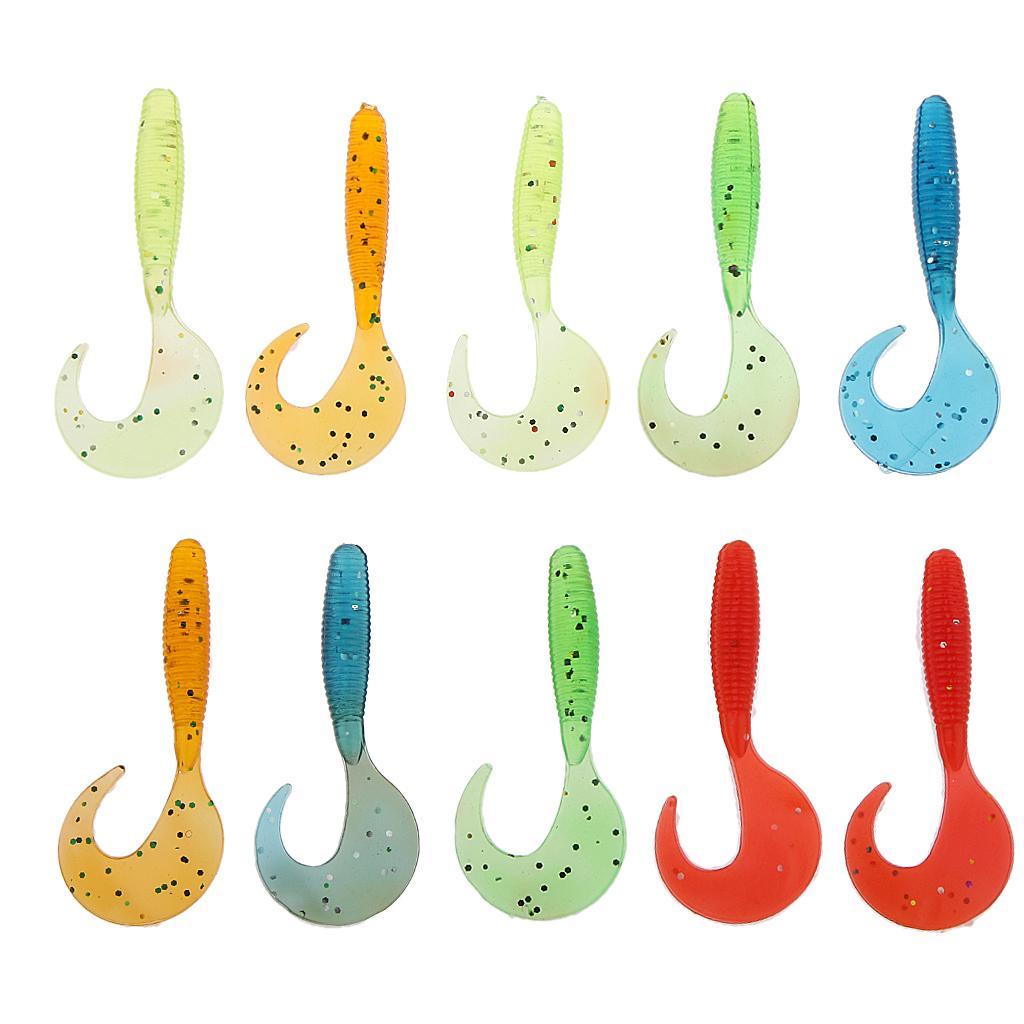 Set of 10m Grub Soft Worm Plastic Fishing Lure Micro Jig Head Tackle Baits