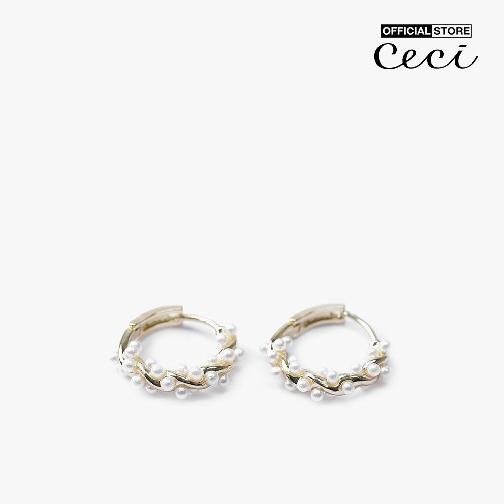 CECI - Khuyên tai nữ khoen tròn dạng xoắn phối ngọc trai thời trang CC1-07000105