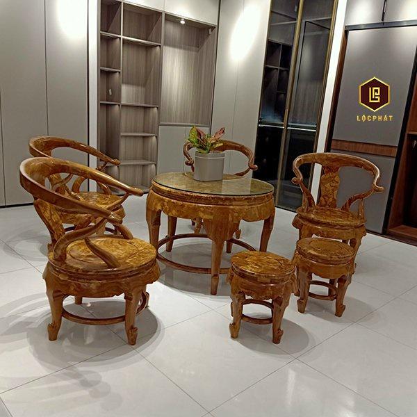 Bộ bàn ghế minh tròn uống trà bằng gỗ - BG092
