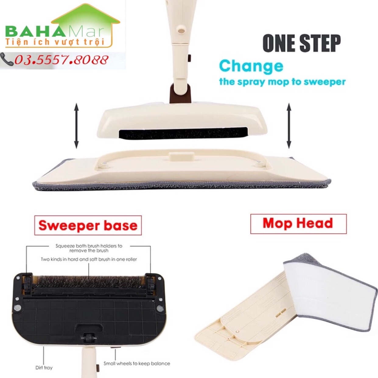 CÂY LAU NHÀ MA THUẬT 4 TRONG 1 "BAHAMAR" chỉ cần 1 cây lau đủ chức năng quét, hót, xịt nước làm ẩm và lau sạch sàn nhà