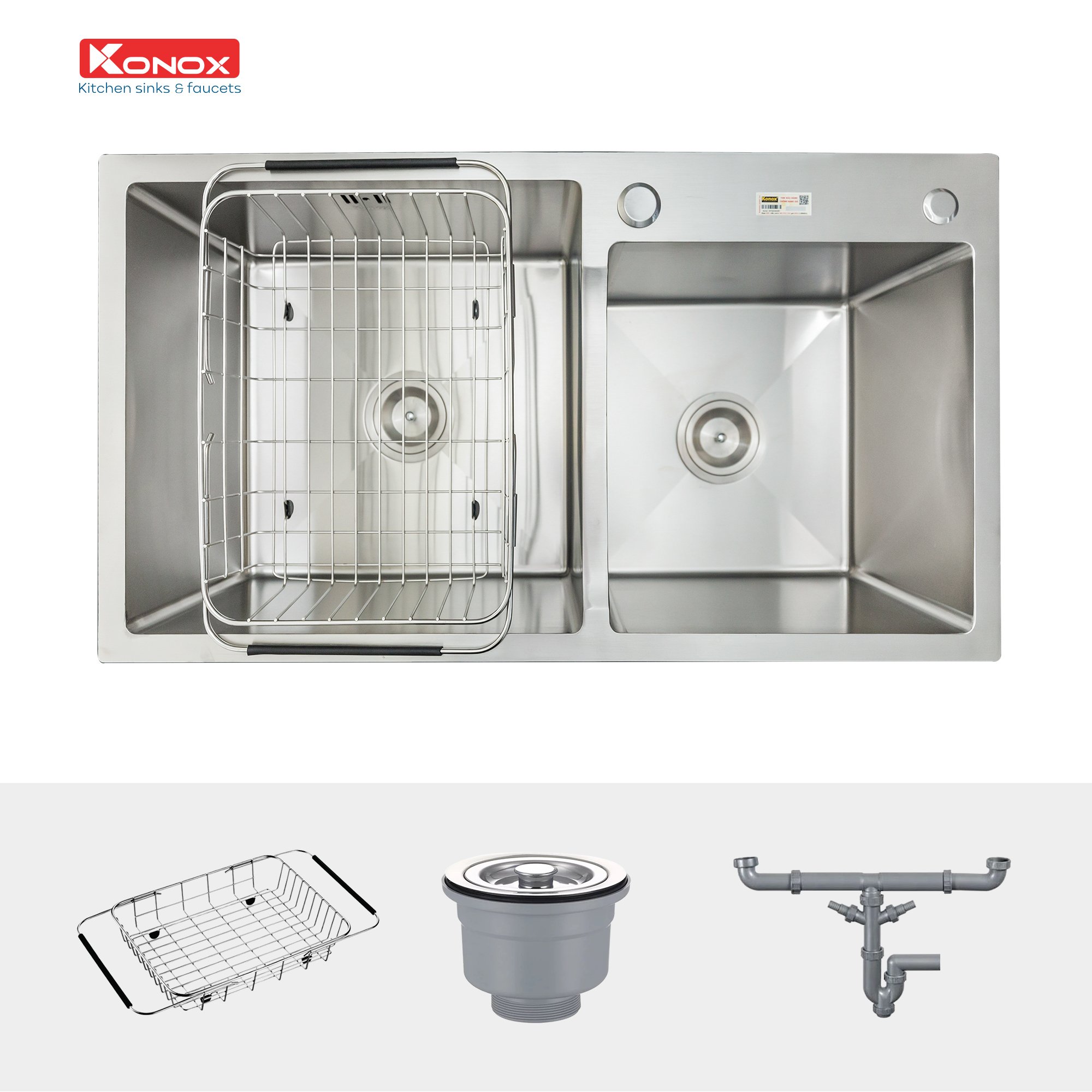 Chậu rửa bát Konox, Overmount Series, Model KN8245DO, Inox 304AISI tiêu chuẩn châu Âu, 820x450x228(mm), Hàng chính hãng