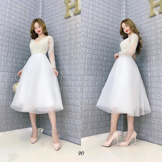 ĐẦM XOÈ TAY DÀI CÔNG CHÚA KẾT CƯỜM CAO CẤP -MS135V- Size M/L đến 57kgMM MM