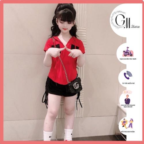 Sét bộ đồ bé gái, áo cotton mũ phối túi, quần dây rút