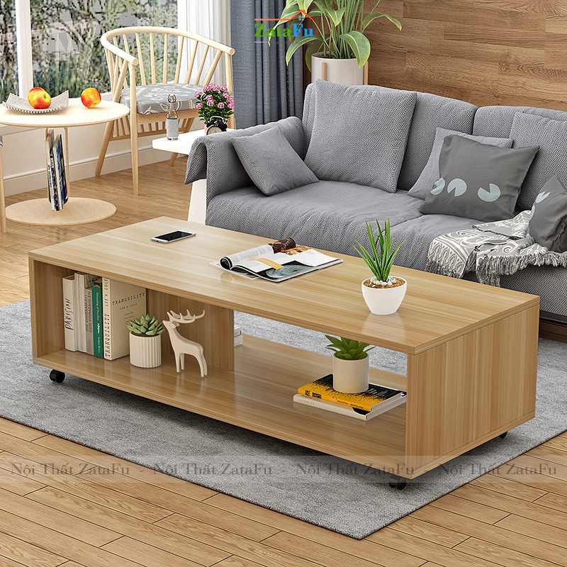 Bàn Trà Sofa Gỗ MDF Mẫu Đơn Giản Thiết Kế Bánh Xe Di Động BSF-08