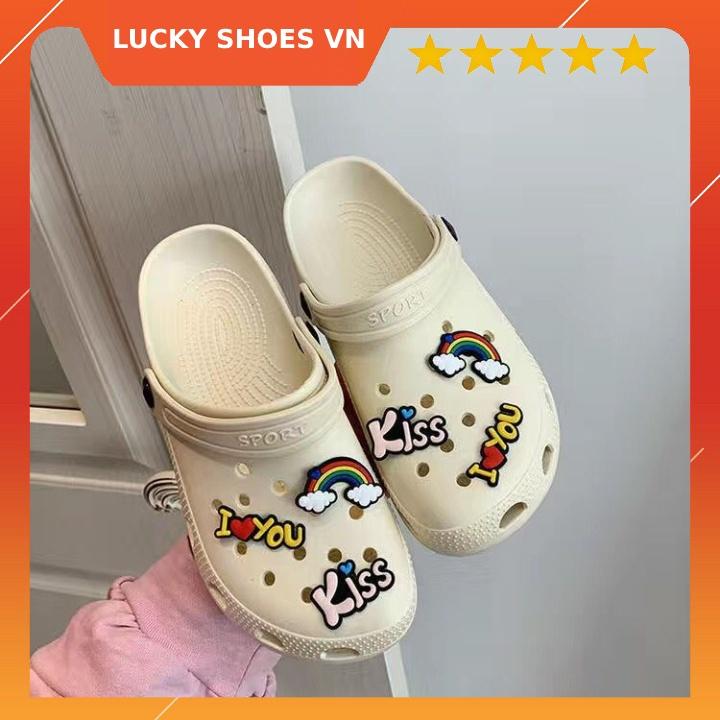 Dép Sục Nữ I KISS YOU Thời Trang Cho Bạn Nữ Dễ Thương Gắn Sticker [H65] Nhẹ Bền êm Chân Giá Cực Rẻ - LuckyShoes VN - Hồng