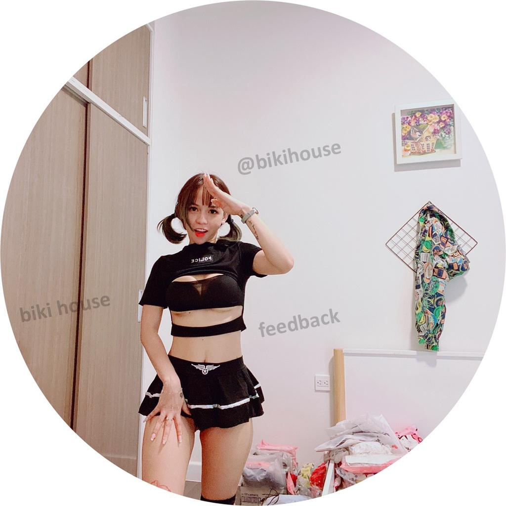 Cosplay cảnh sát sexy đen gợi cảm áo croptop váy ngủ xếp ly hóa trang nữ police hở ngực đáng yêu BIKI HOUSE N702 - HCM