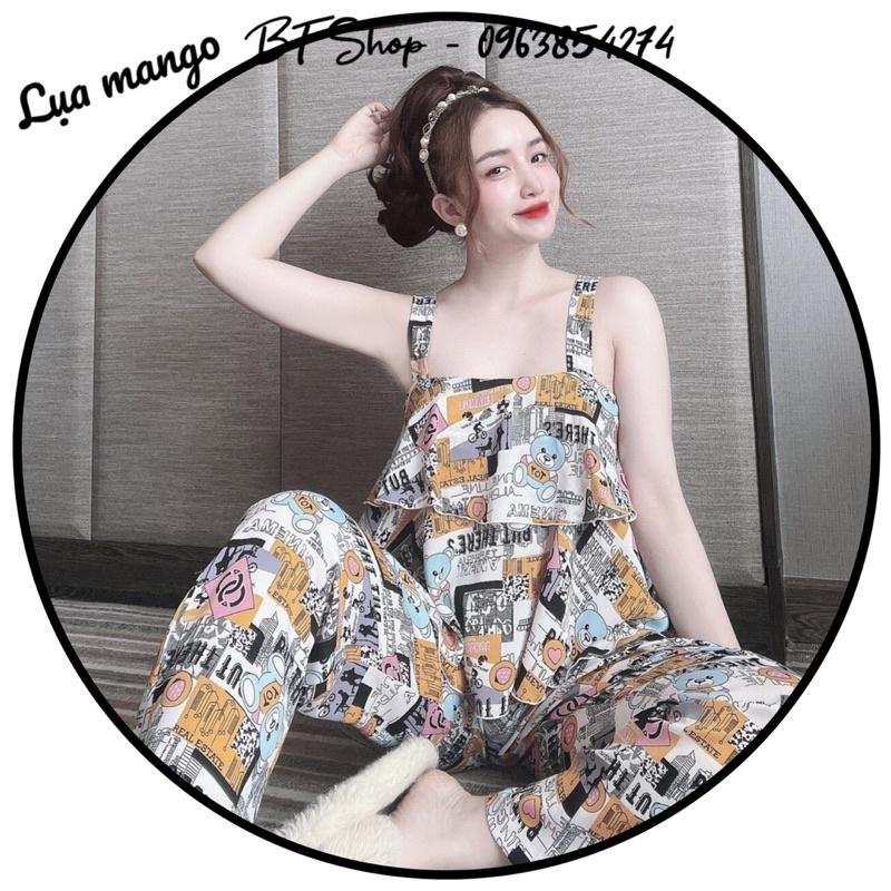 Đồ ngủ mặc nhà lụa mango quầi dài hoạ tiết freesize 42-57kg
