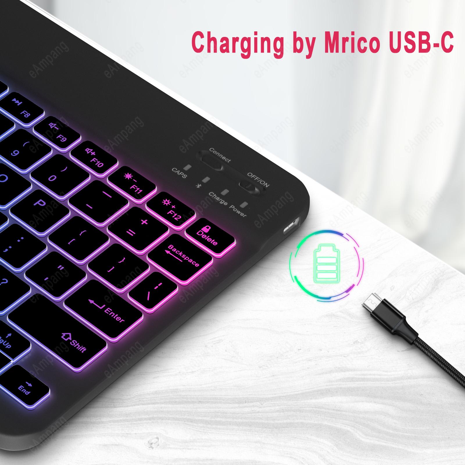 Đèn Nền Bàn Di Chuột Bàn Phím Cho iPad Máy Tính Bảng Điện Thoại Android IOS Windows Bàn Di Chuột Tiếng Anh Nga Tây Ban Nha Hàn Quốc Tiếng Ả Rập Bàn Phím