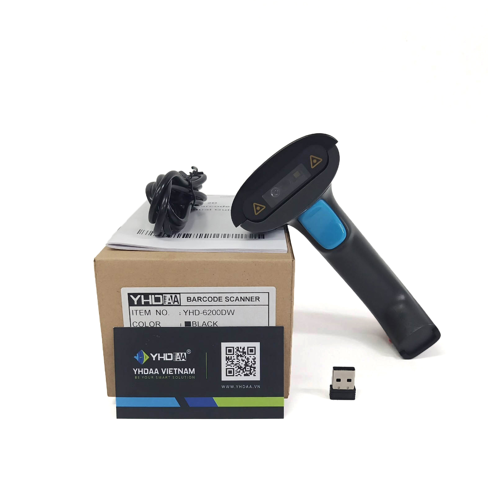 Máy bắn mã vạch không dây YHD 6200DW 2D quét mã vạch Barcode(1D), Qrcode(2D) kết nối đầu thu USB không dây dùng trên Máy tính, Laptop